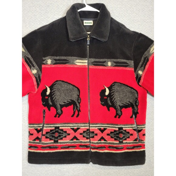 Vintage 90s Fleece Jacket Womens 2XL Native Southwestern Buffalo - Picture 2 of 12